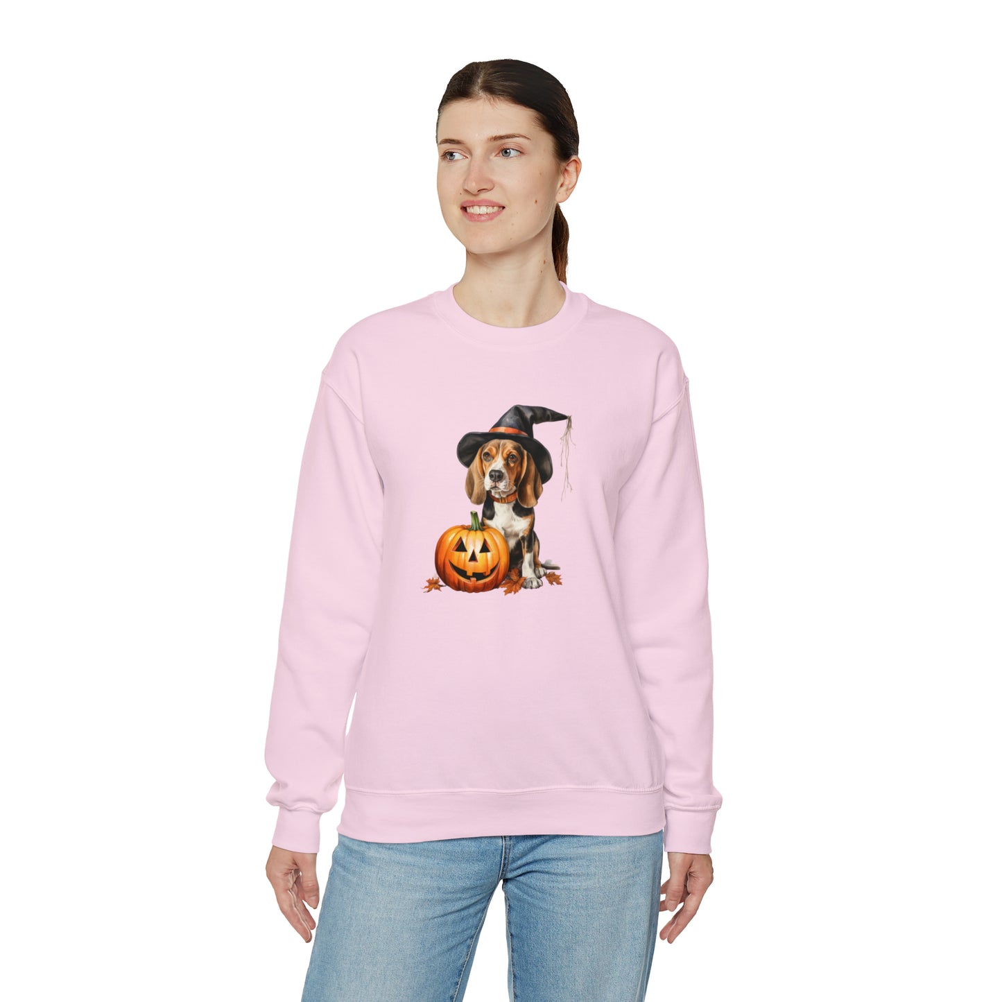 Beagle Halloween Sweatshirt - Cute Puppy Dressed as Witch with Pumpkin - Jack O' Lantern - October 2023