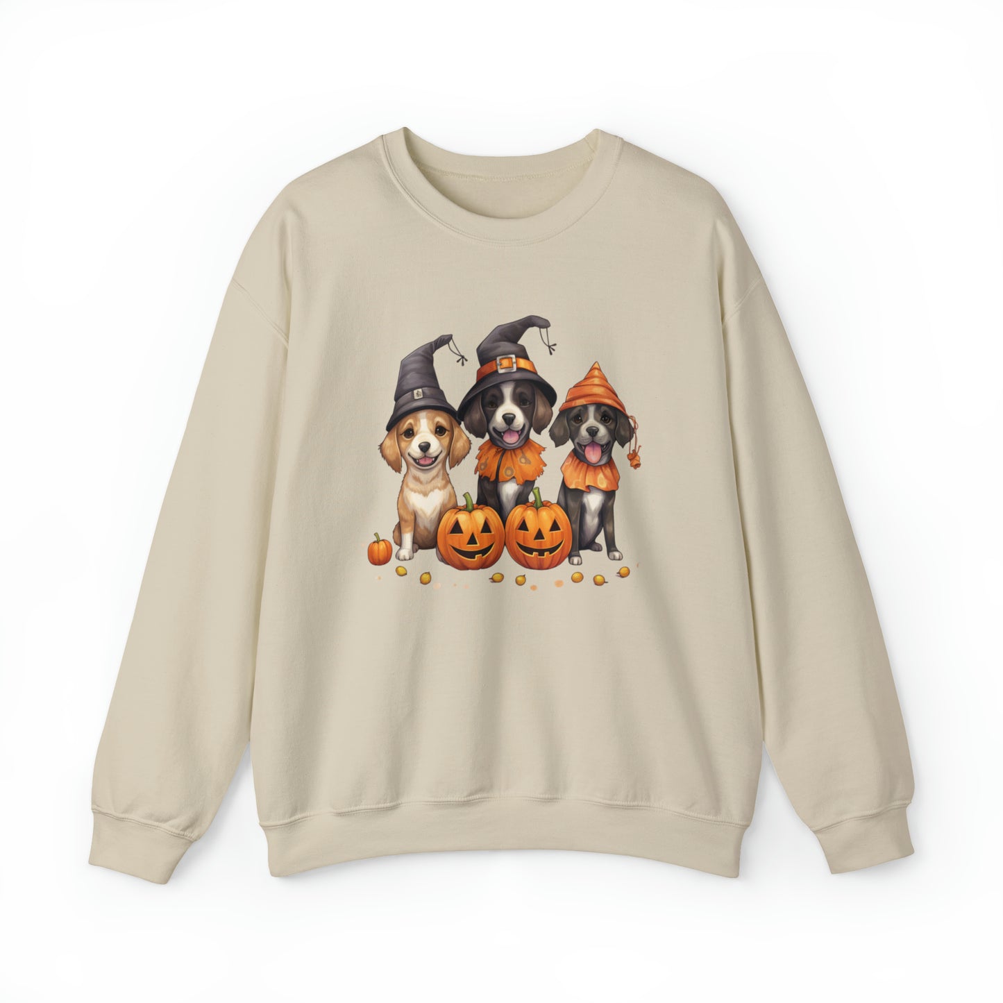 Witch Puppies Halloween Sweatshirt - Trick-Or-Treating Dogs with Jack-O-Lanterns - October 2023