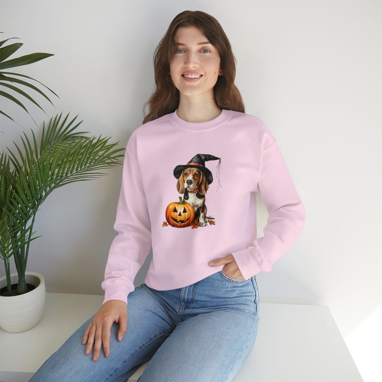 Beagle Halloween Sweatshirt - Cute Puppy Dressed as Witch with Pumpkin - Jack O' Lantern - October 2023