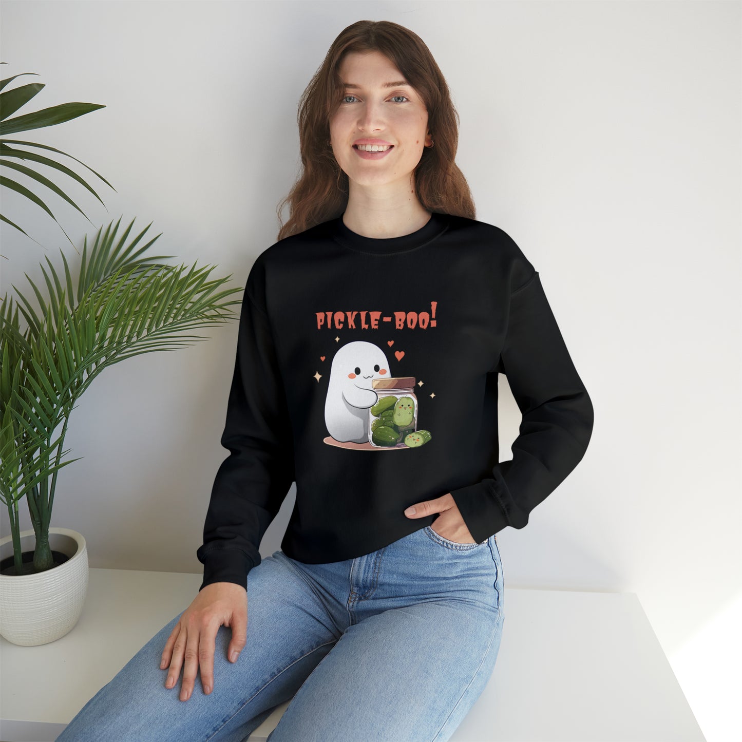 Halloween Sweatshirt - Pickle-Boo! - Ghost Holding Pickle Jar - Vintage Spooky Kawaii Pickle T-shirt for Pickle Lovers - October 2023