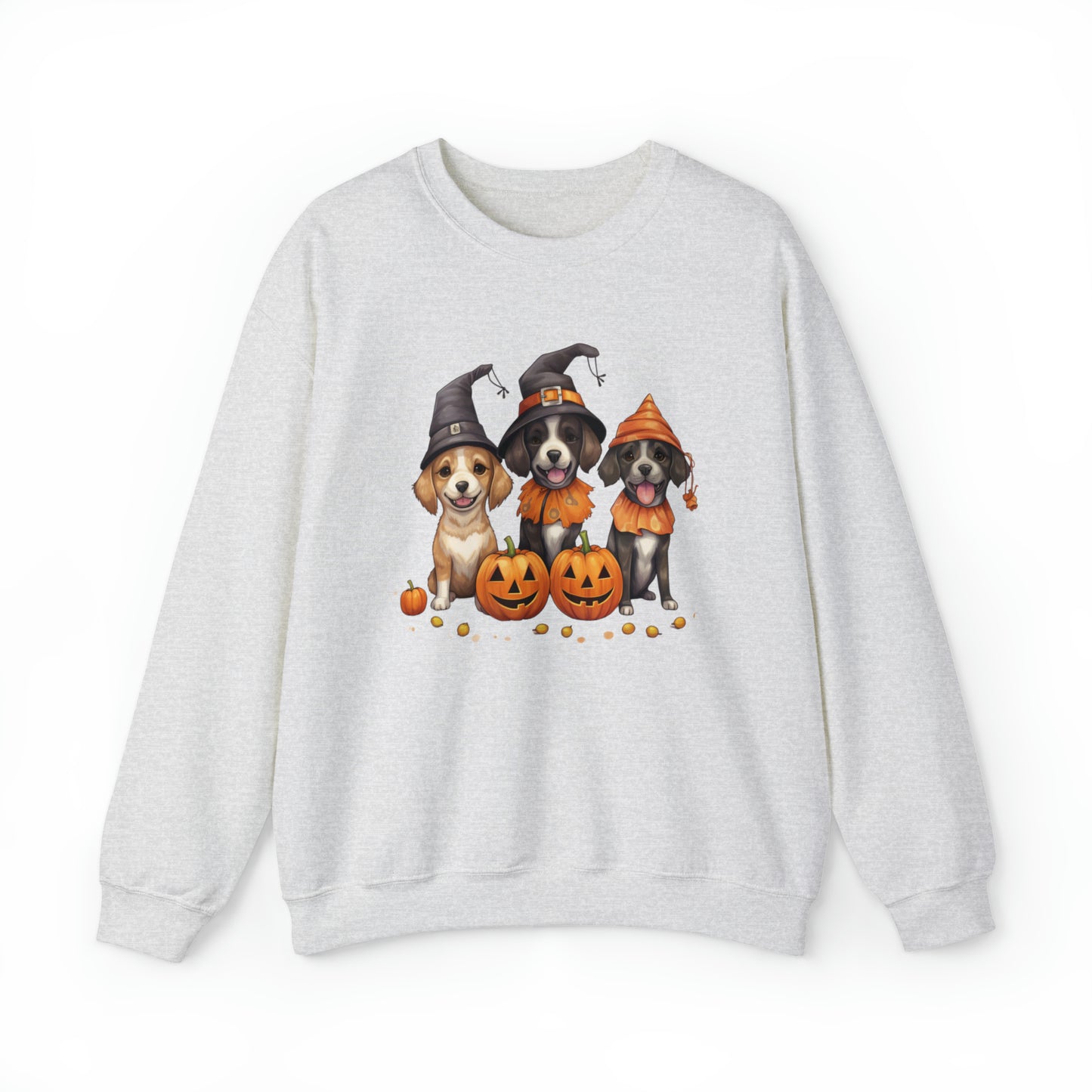 Witch Puppies Halloween Sweatshirt - Trick-Or-Treating Dogs with Jack-O-Lanterns - October 2023