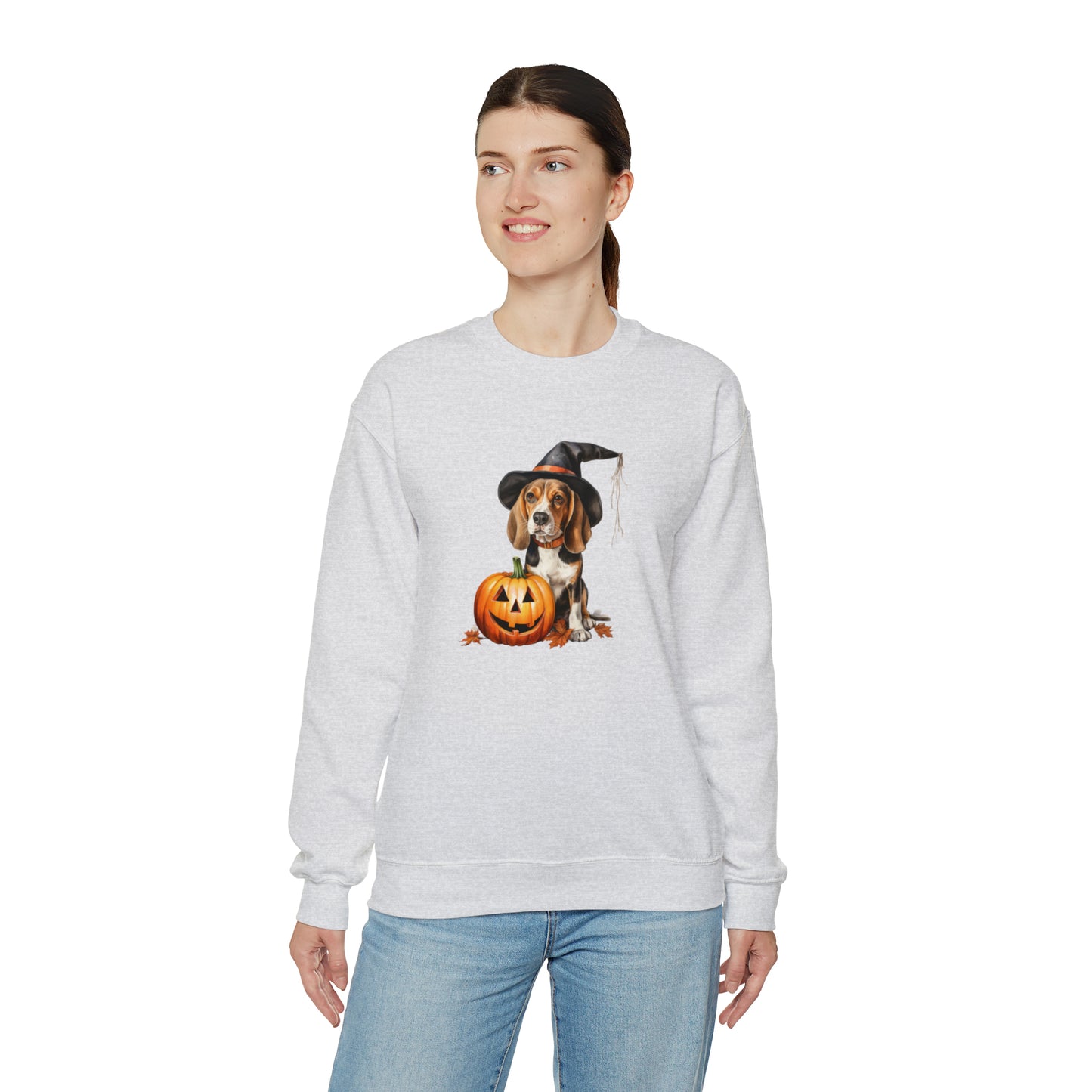 Beagle Halloween Sweatshirt - Cute Puppy Dressed as Witch with Pumpkin - Jack O' Lantern - October 2023