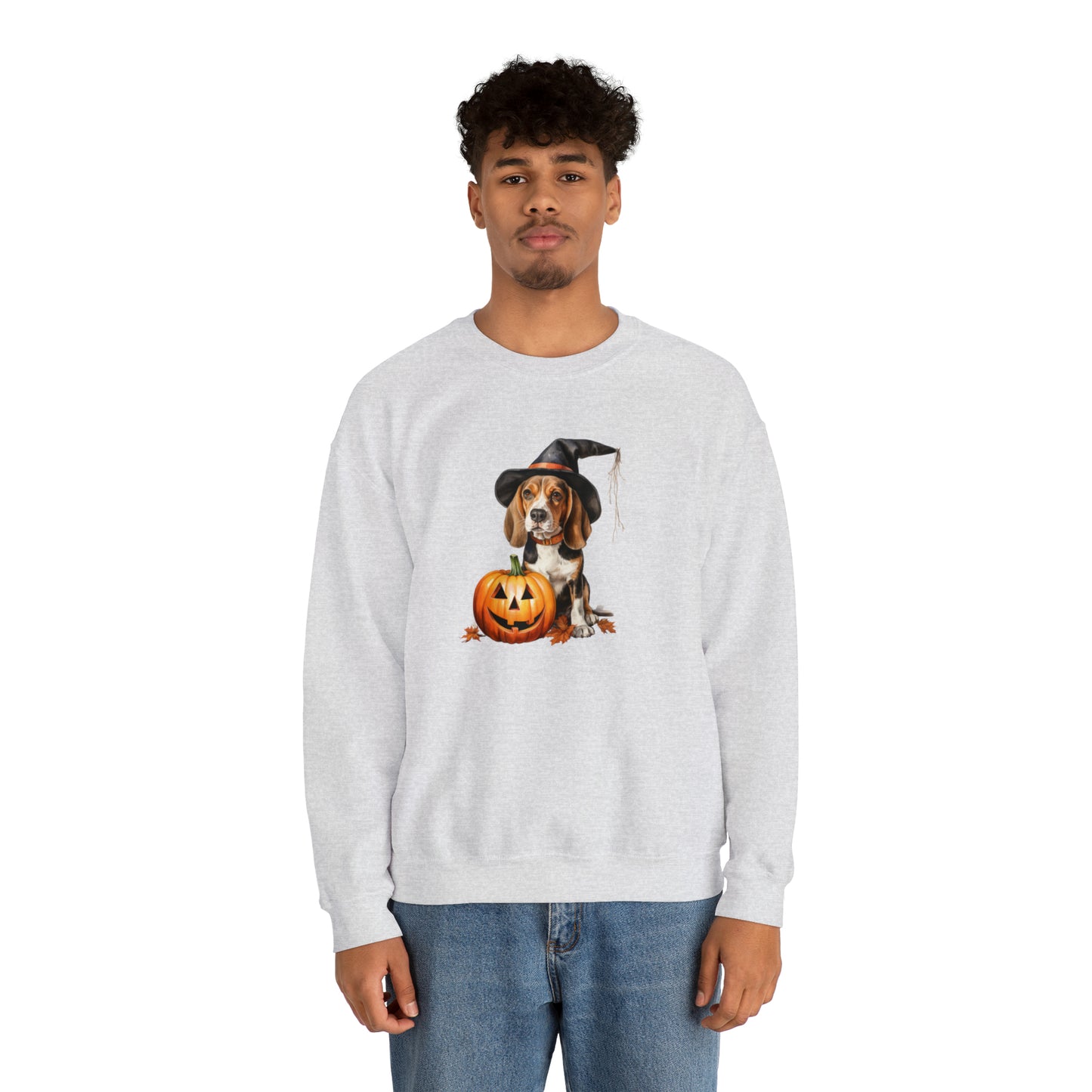 Beagle Halloween Sweatshirt - Cute Puppy Dressed as Witch with Pumpkin - Jack O' Lantern - October 2023