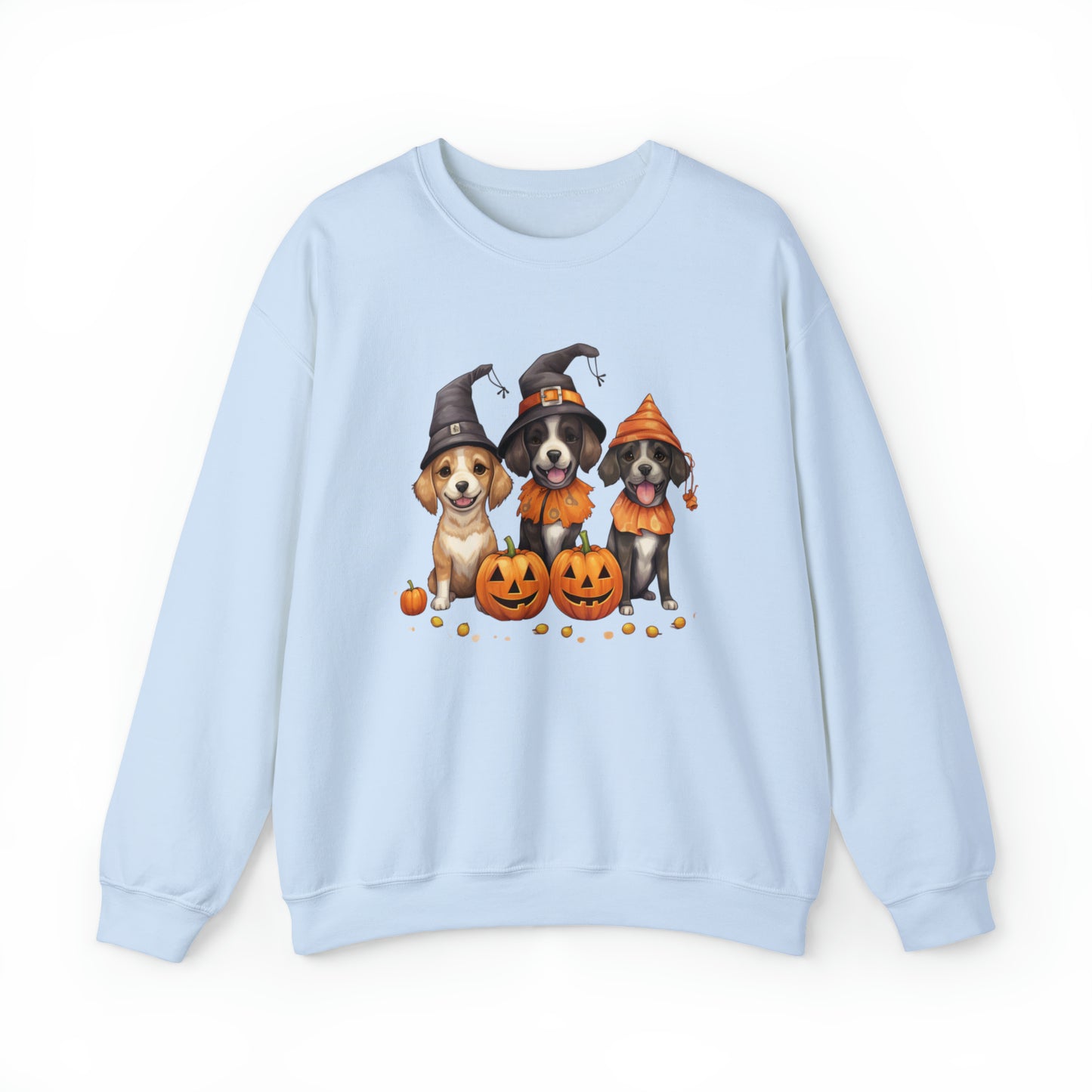 Witch Puppies Halloween Sweatshirt - Trick-Or-Treating Dogs with Jack-O-Lanterns - October 2023