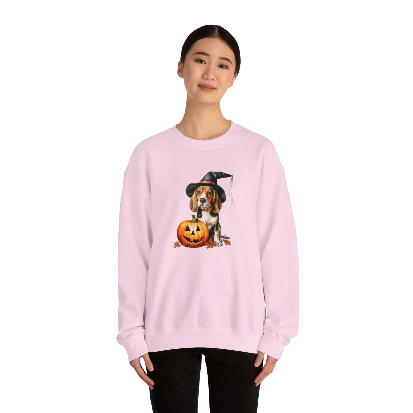 Beagle Halloween Sweatshirt - Cute Puppy Dressed as Witch with Pumpkin - Jack O' Lantern - October 2023