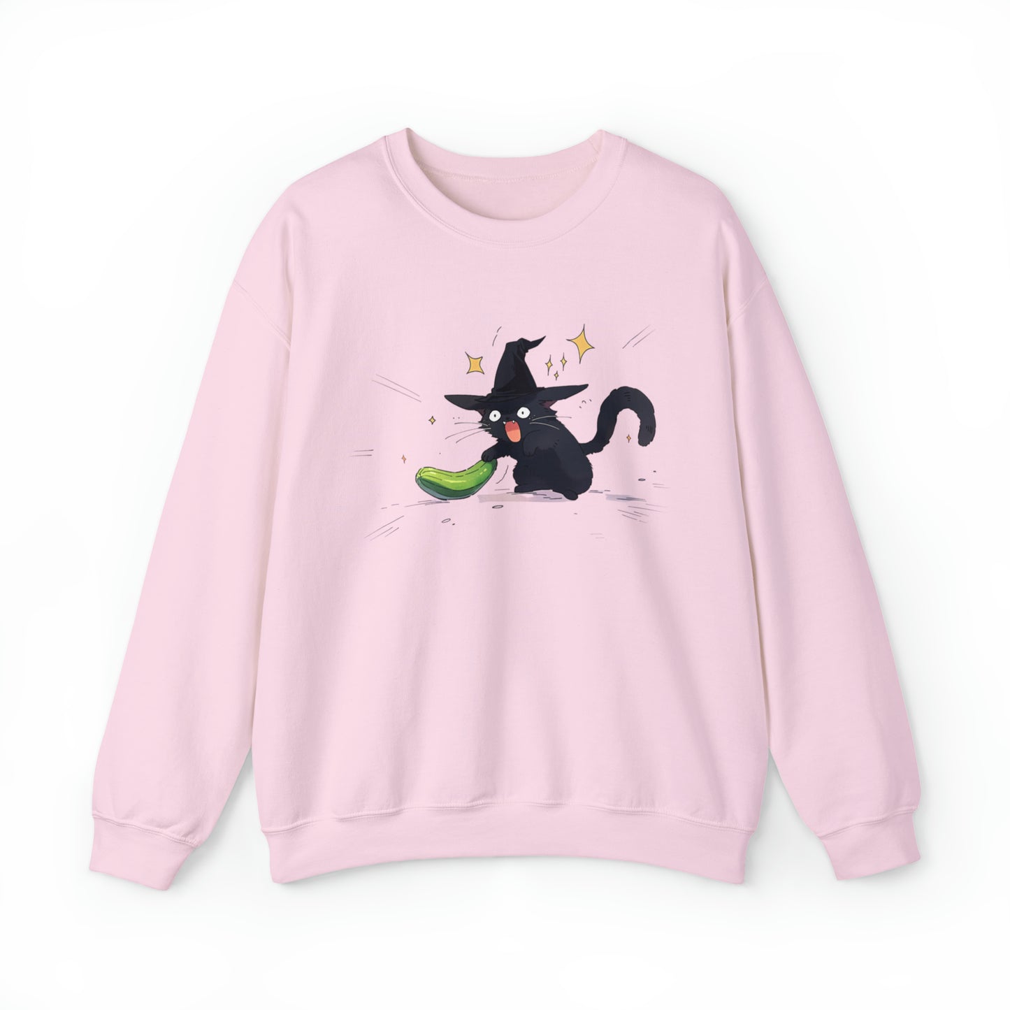 Pickle and Cat Halloween Sweatshirt - Spooky Kitten with Witch Hat and Cucumber - Halloween 2023