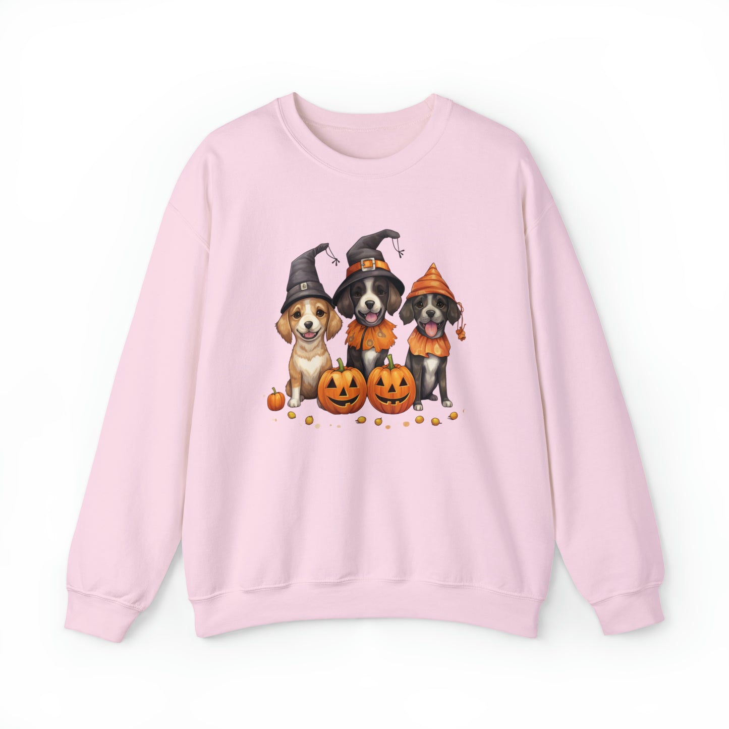 Witch Puppies Halloween Sweatshirt - Trick-Or-Treating Dogs with Jack-O-Lanterns - October 2023