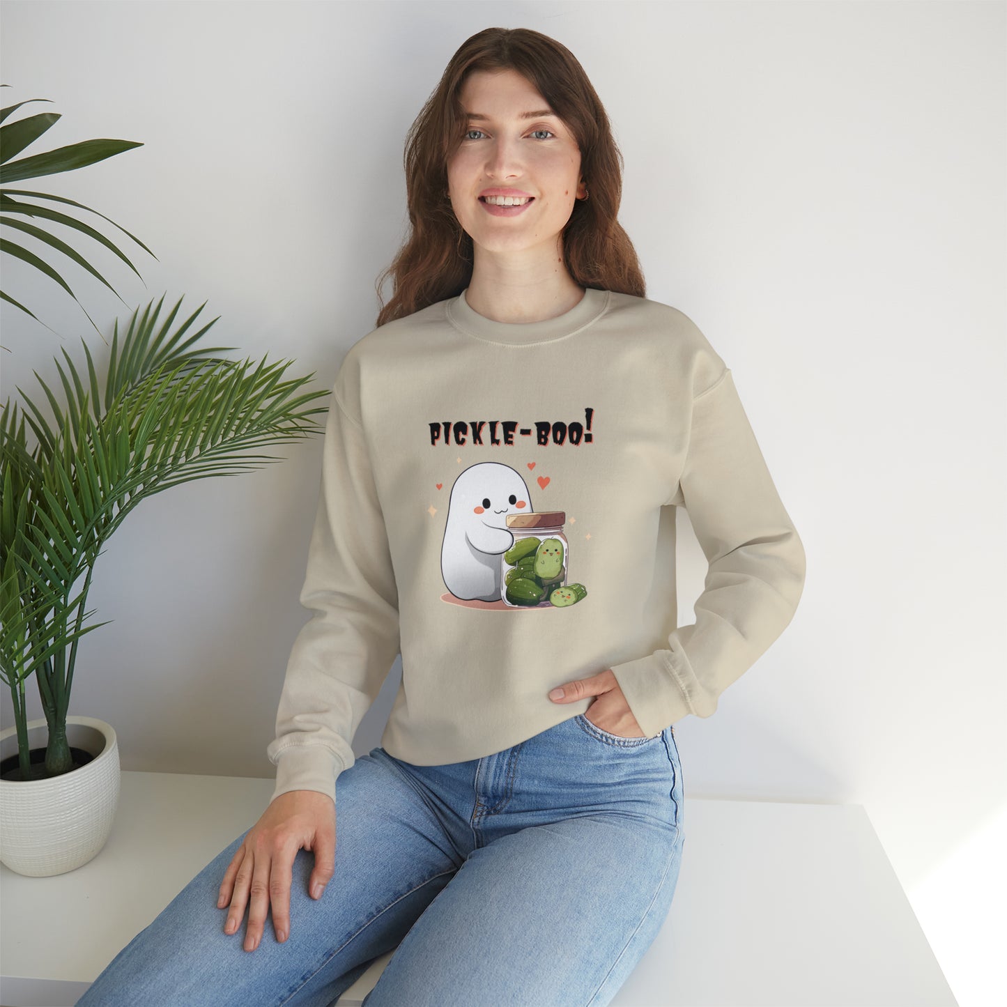 Halloween Sweatshirt - Pickle-Boo! - Ghost Holding Pickle Jar - Vintage Spooky Kawaii Pickle T-shirt for Pickle Lovers - October 2023