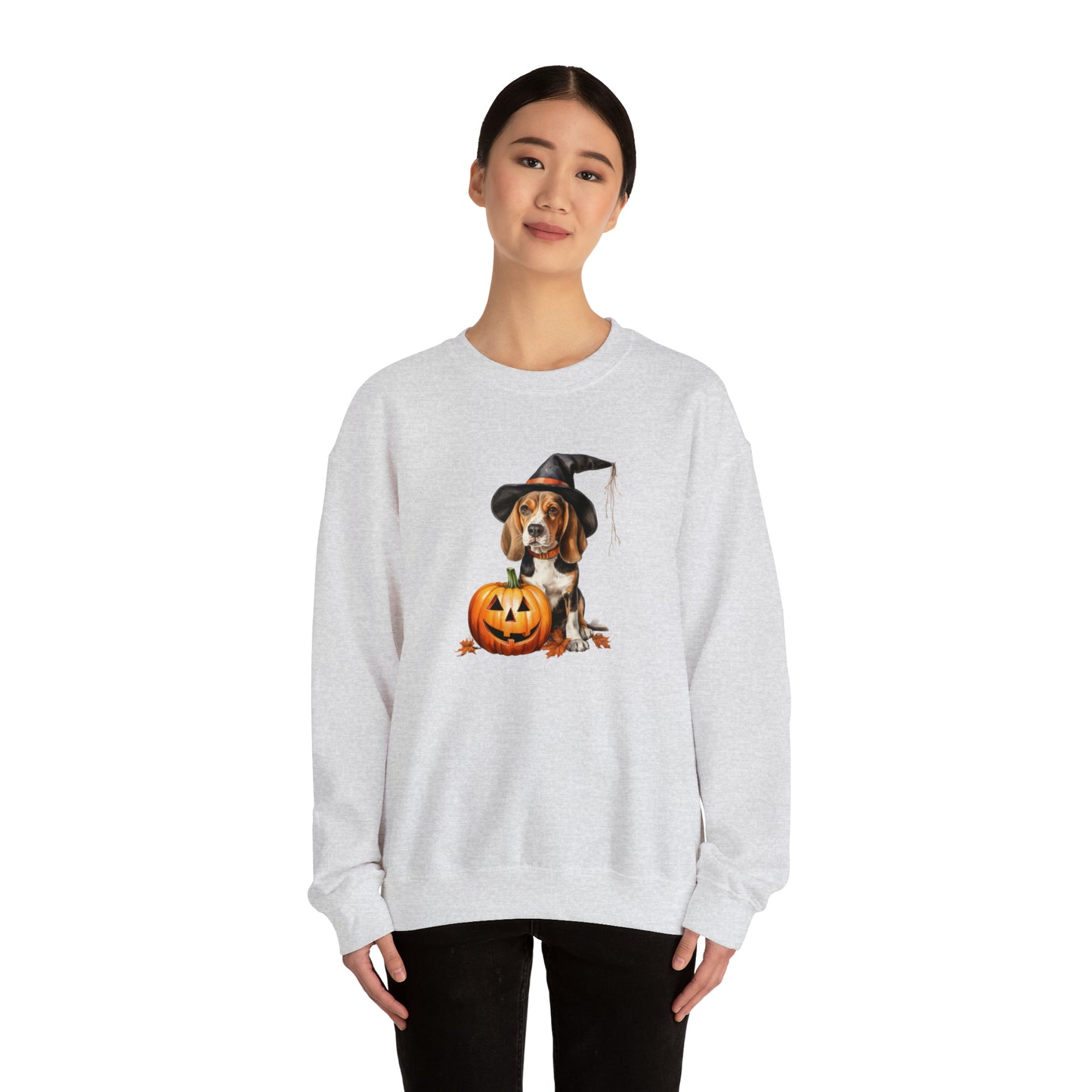 Beagle Halloween Sweatshirt - Cute Puppy Dressed as Witch with Pumpkin - Jack O' Lantern - October 2023