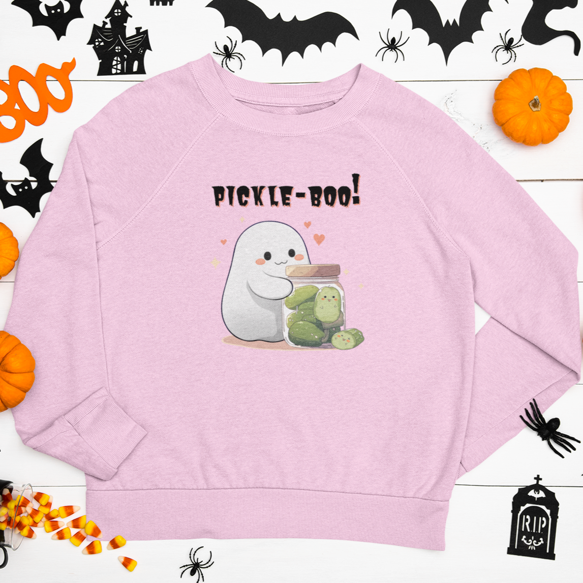 Halloween Sweatshirt - Pickle-Boo! - Ghost Holding Pickle Jar - Vintage Spooky Kawaii Pickle T-shirt for Pickle Lovers - October 2023